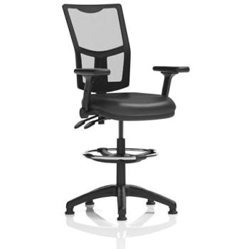 Eclipse Plus II Lever Task Operator Chair – High‑Rise Mesh Back, Draughtsman Kit, Adjustable Height, Folding Arms, Black Leather Upholstery