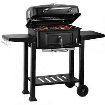 Carrello Barbecue a Carbonella con Termometro e Vassoio Regolabile