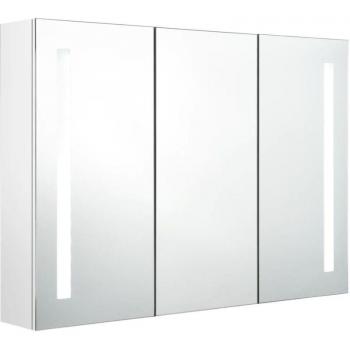 Armoire de salle de bain avec miroir LED 89x14x62 cm couleur blanche