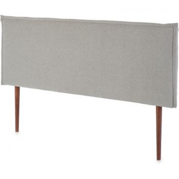 Testiera Berlino Rivestita in Tela, 150x100 Cm, Capitonné in Tela Grigia, Gambe di Legno Color Noce