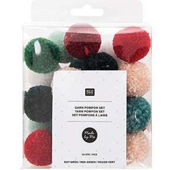 Rico Design 24 pompons de Noël en laine vert et rouge 2,5 x 2,5 x 2,5 cm