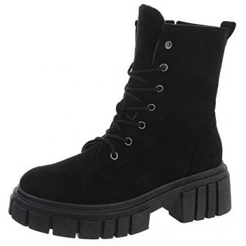 Ital-Design Damen Plateaustiefeletten Schwarz mit Schnürung