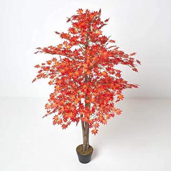 Lifelike Artificial Maple Tree with Red Leaves & Real Wooden Stems
