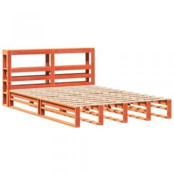 Cama de pino macizo con acabado en cera marrón 150x200 cm