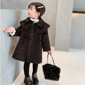 Girls' Winter Woolen Coat with Polka Dots 2-7Yrs