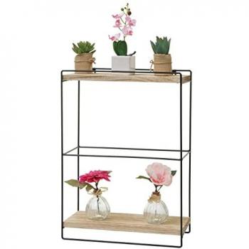 Étagère Murale HWC-K77 en Bois Massif et Métal Industriel, 2 Étagères, 50x35x17cm