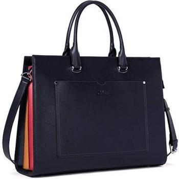 Donna Borsa Pelle Tracolla Ventiquattrore Grande Laptop 15,6 Pollici Blu Scuro