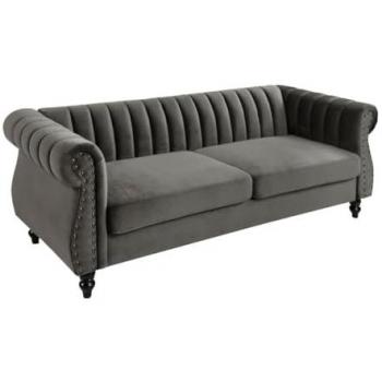 Graues Chesterfield 3-Sitzer Sofagarnitur Samt