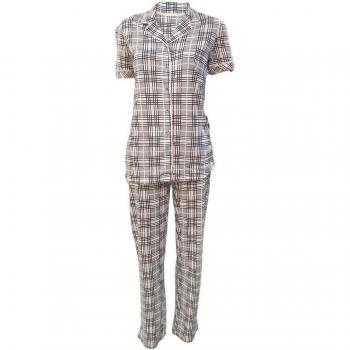 Pijamas femeninos Eros Viscose Plaid con cierre de botones