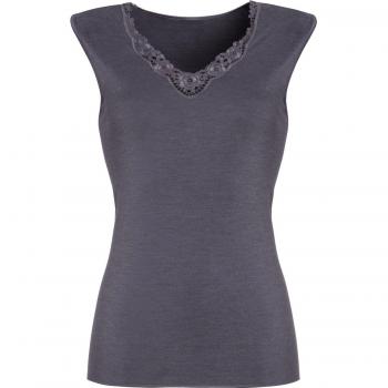LaritaM Elegantes Seiden‑Spitzen‑Unterhemd – Feine Rippstruktur, Quarz, 40
