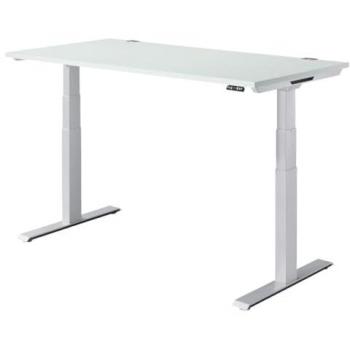 Bureau Schaefer Genius Modena Flex – ajustement électrique de la hauteur, rectangle, pied en T, 1600 × 800 mm, aluminium gris clair/blanc + panneau mémoire