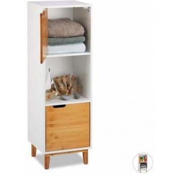 Armadietto in MDF e Bambù, 101x32x30 cm, Bianco