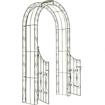 Arco da esterno a traliccio con base cancello in metallo verde invecchiato
