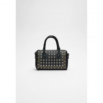 Black Stradivarius Bowling Tote – Studded Finish OS
