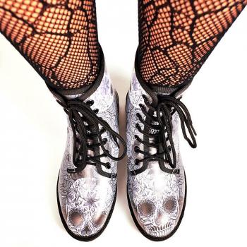Women's Punk Skull Motorcycle Boots, Round Toe, Lace-Up, Size 43