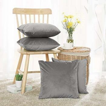 Garden Furniture Velvet Throw Pillow Set – 4, Dark Grey, 40x40cm