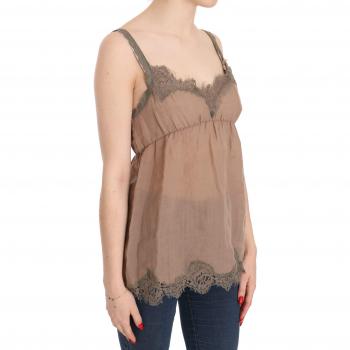 Brown Lace Plunging Top Blouse