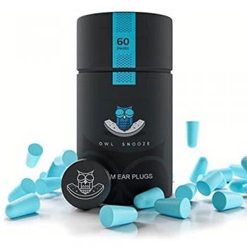 Reusable Owl Snooze Ear Plugs for Sleep, 60 Pair Set, 38 dB Noise Cancelling, Highest SNR Rating, Super Soft Foam