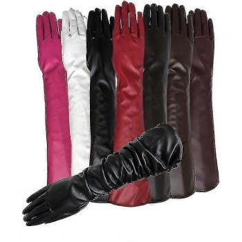 Guantes de Cuero Sedoso para Mujer Estilo Mitón 50cm