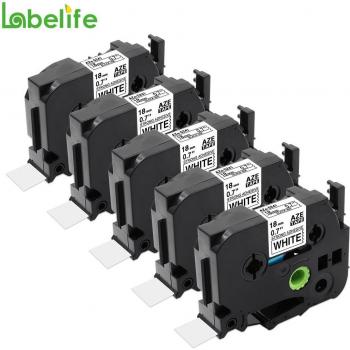 5 Pack TZe-S241 Strong Adhesive Black on White Label Tape