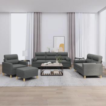 4-Piece Sofa Set in Dark Grey Fabric with Pillows