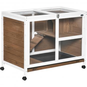 Gabbia Legno PawHut per Conigli con Rampa e Ruote