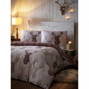 Set letto matrimoniale tartan con design di cervo scozzese, misura super king, beige