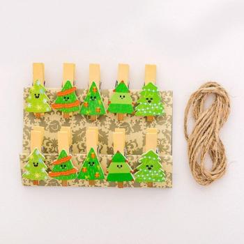 Weihnachtlicher Holzkasten Clip mit Farbe & Hanfseil