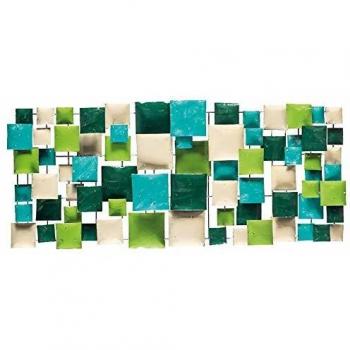 Décor mural rectangular 120 cm vert turquoises – suspension artistique en métal