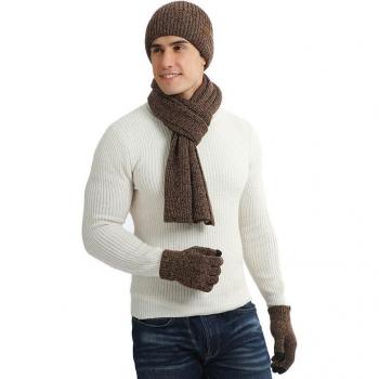 Men's Thick Woolen Scarf with Mixed Color Hat and Gloves