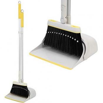 Home Kitchen Room Office Lobby Broom and Dustpan Set by Jekayla, Extendable Handle, Yellow/Grey