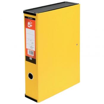 Star Office Box File Lock Spring with Ring Pull and Catch 75mm Spine Foolscap Yellow [Pack 5]