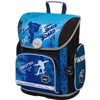 Baagl Schulranzen Jungen 1. Klasse, Ergo Schultasche Jungs Grundschule, Leichter Kinder Ranzen Schulrucksack mit Skateboard-Print