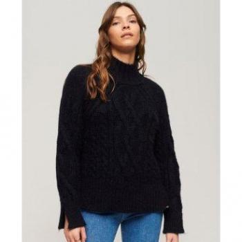 Marineblauer Rollkragen-Polyesterpullover für Damen – Superdry XS