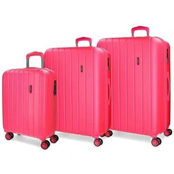 Set 3 trolley da viaggio Movom polipropilene 4 ruote fucsia ultra light 53x75x30cm/45x65x26cm/36x55x20cm chiusura a combinazione