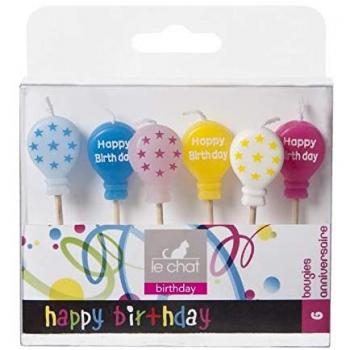 LE CHAT Lot de 6 bougies d'anniversaire Ballons Collection Happy Birthday 2,2x10x11 cm Sur pic