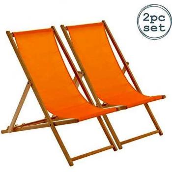 Mustard Wooden Folding Garden Sun Lounger Deck Chairs x2