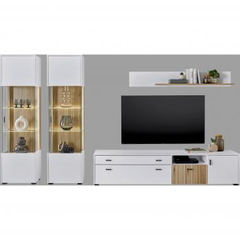 INOSIGN Wohnwand „HUDSON“ – 4‑teiliger Kastenmöbel-Set mit moderner Rillenoptik, schwarze Metallgriffe, 316 cm breit