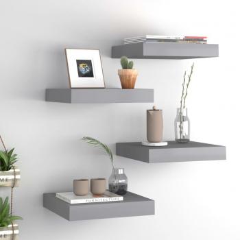 VidaXL Wall Mounted Shelves Set of 4, Grey, 23x23.5x3.8 cm MDF