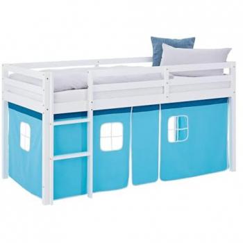 Lit mi-hauteur avec rideau bleu HomeStyle4U 90x200 cm