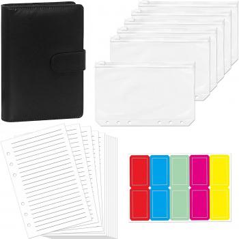 Carnet A6 en cuir PU, 40 pages à feuilles mobiles et 6 sacs à fermeture éclair