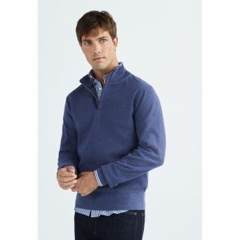 Pull demi-zip homme « Sacker Rib » bleu mélangé – Taille M