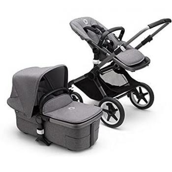 Bugaboo Fox 3 Kinderwagen mit Graphit-Fahrgestell und Grey Melange Liegewanne