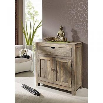 Kommodenklassiker: Sheesham‑Grau, 3 Schubladen & Fächer – Massivmöbel24