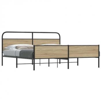 VidaXL Estructura de cama sin colchón metal roble ahumado 193x203 cm