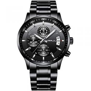 Montre Homme CRRJU Chronographe Sport Classique Acier Inoxydable Automatique Date 30M Étanche Analogique Quartz Lumineux Grand Cadran Élégant