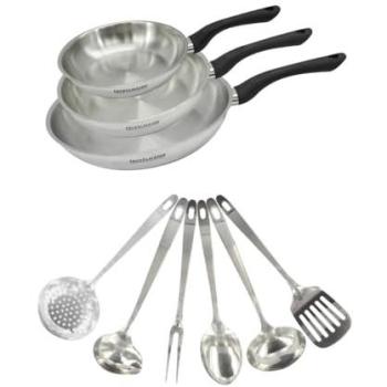Kit Poêles Inox Genève 20, 24, 28 cm + 6 Accessoires