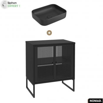 Ensemble meuble & vasque à poser NOIR NOMAD – 70 x 80 x 43 cm (siphon offert)