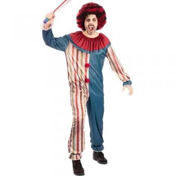 Disfraz de Payaso Macabro Vintage para hombre, incluye máscara aterradora, traje a rayas con detalles desgastados, guantes y zapatos falsos; ideal para Halloween o fiestas temáticas