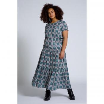 Abito lungo verde con scollo girocollo, mezze maniche e stampa a effetto piastrelle, Donna, Taglia 60/62, Poliestere